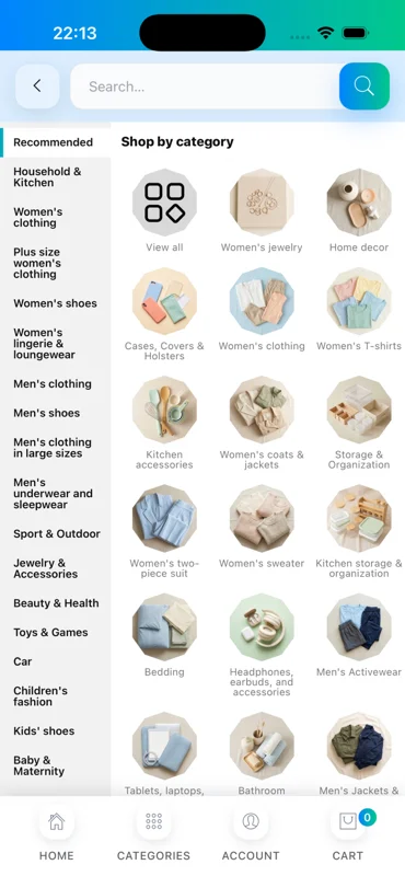 Ordely categories screen